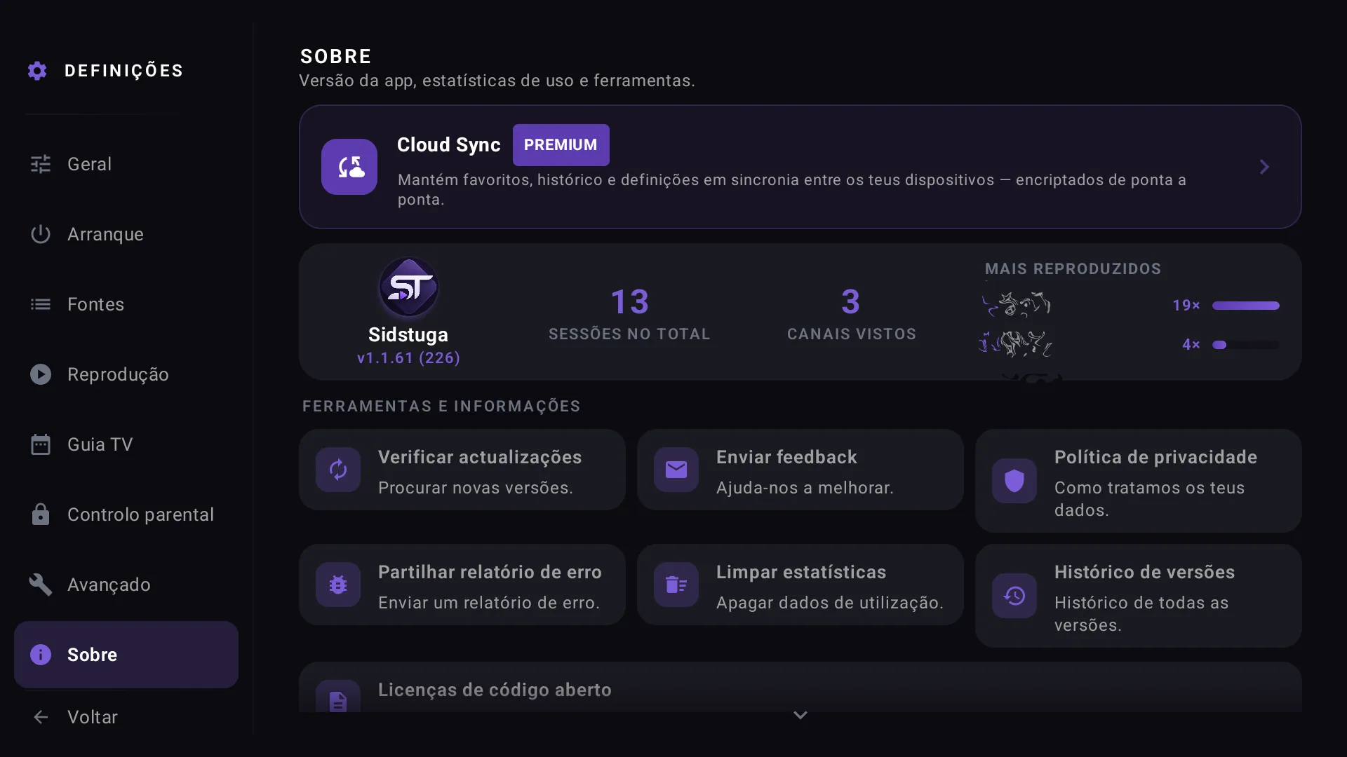 Cloud Sync Premium dashboard on Android TV