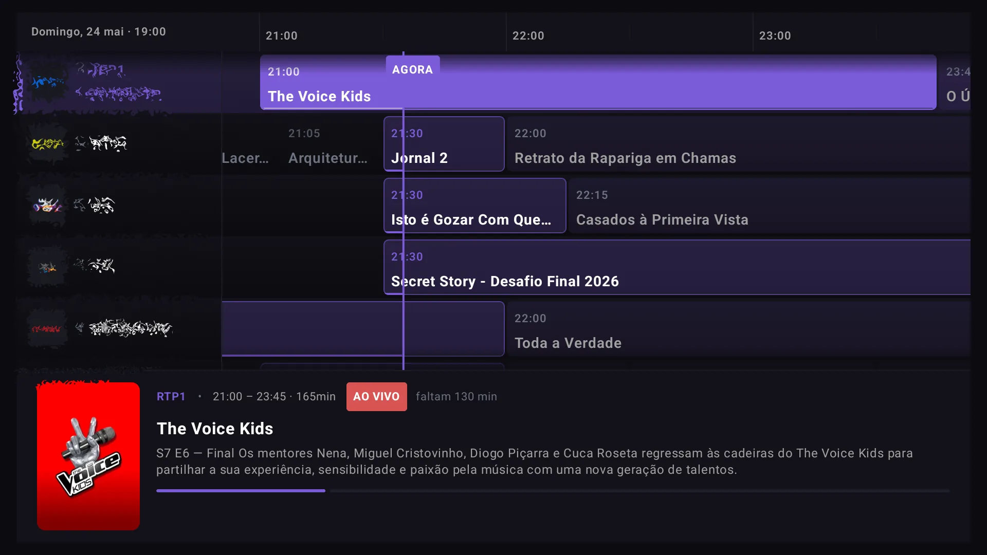 EPG TV programme guide grid on Android TV