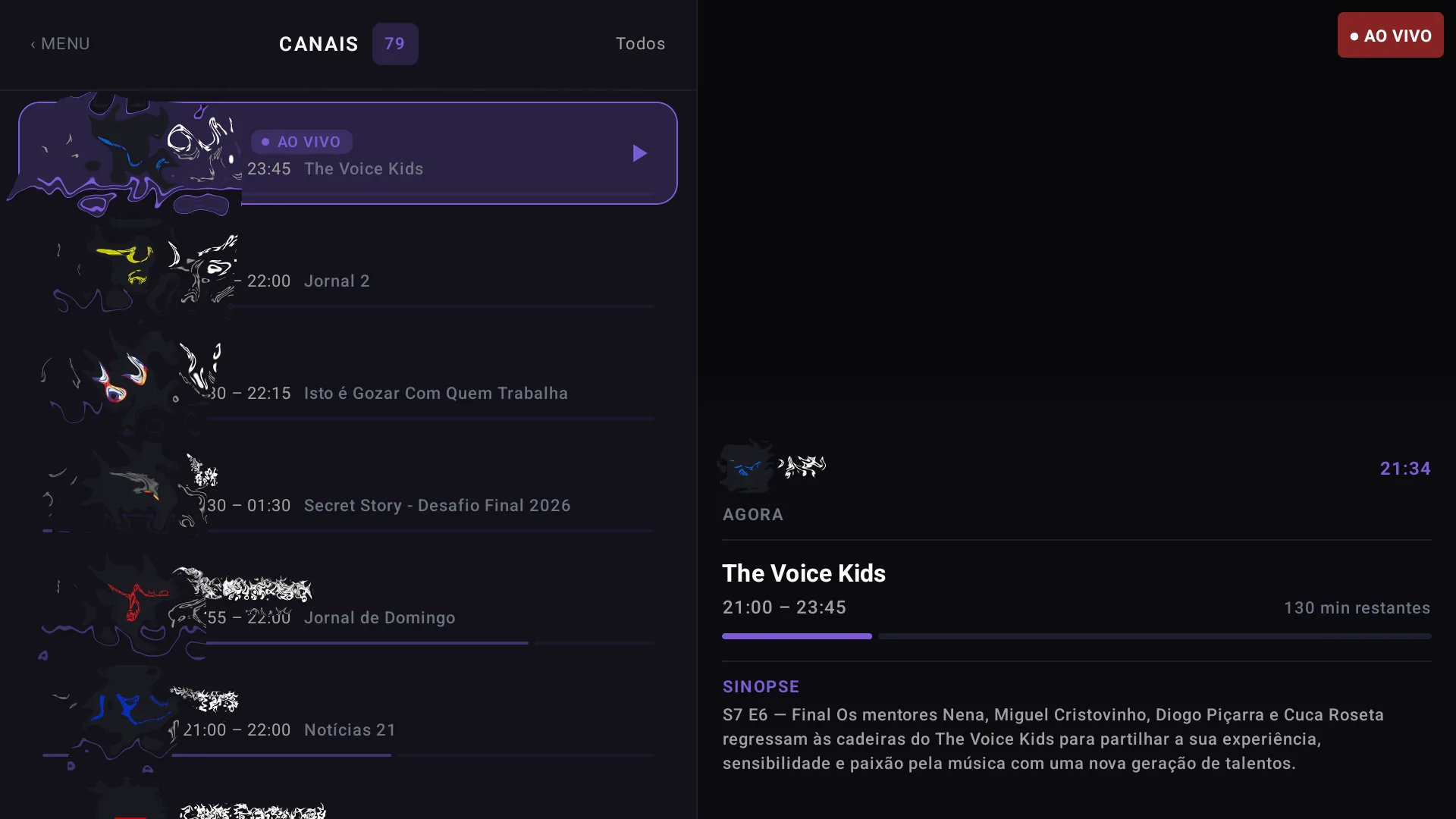 IPTV channel list with live EPG panel on Android TV