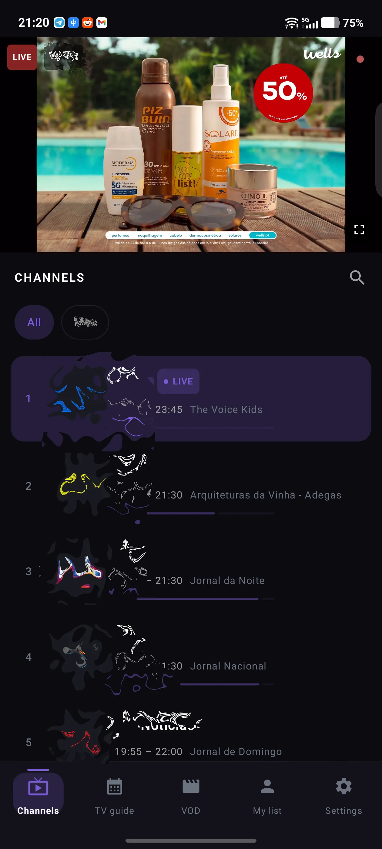 IPTV live player with channel list on Android phone