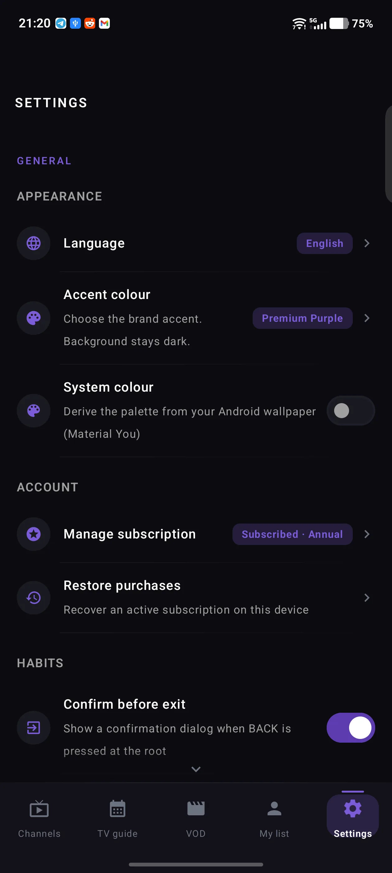 Settings and customisation on Android phone