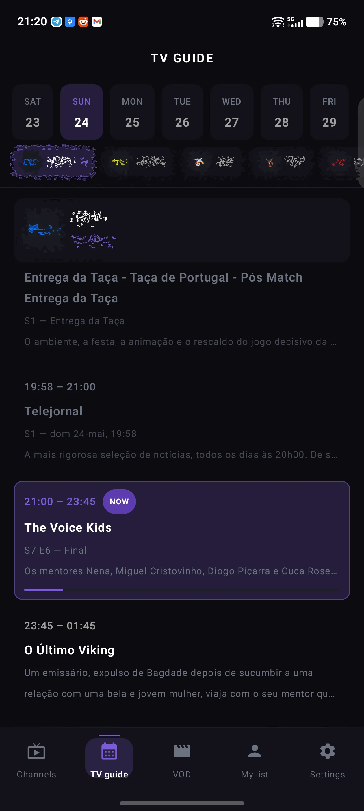TV Guide EPG programme schedule on Android phone